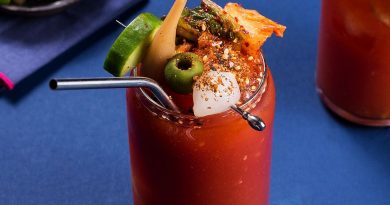 "Bloody mary with many toppings">