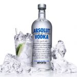 "Absolut vodka with ice.">