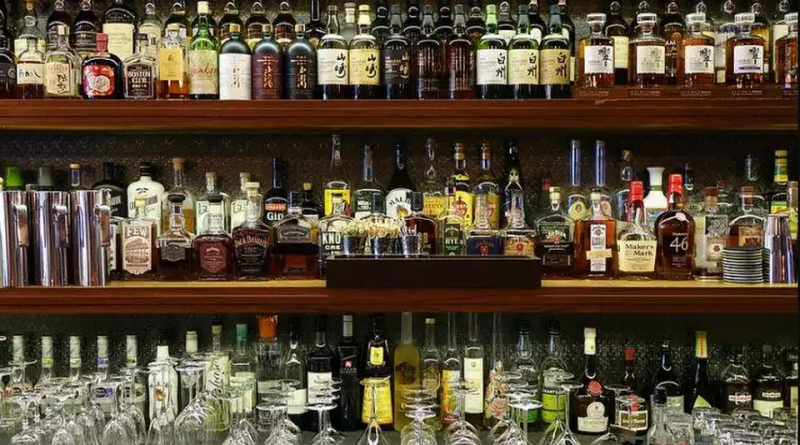 "Liquor shop stacked with alcohol.">