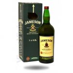 "Jameson irish whisky box with bottle.">
